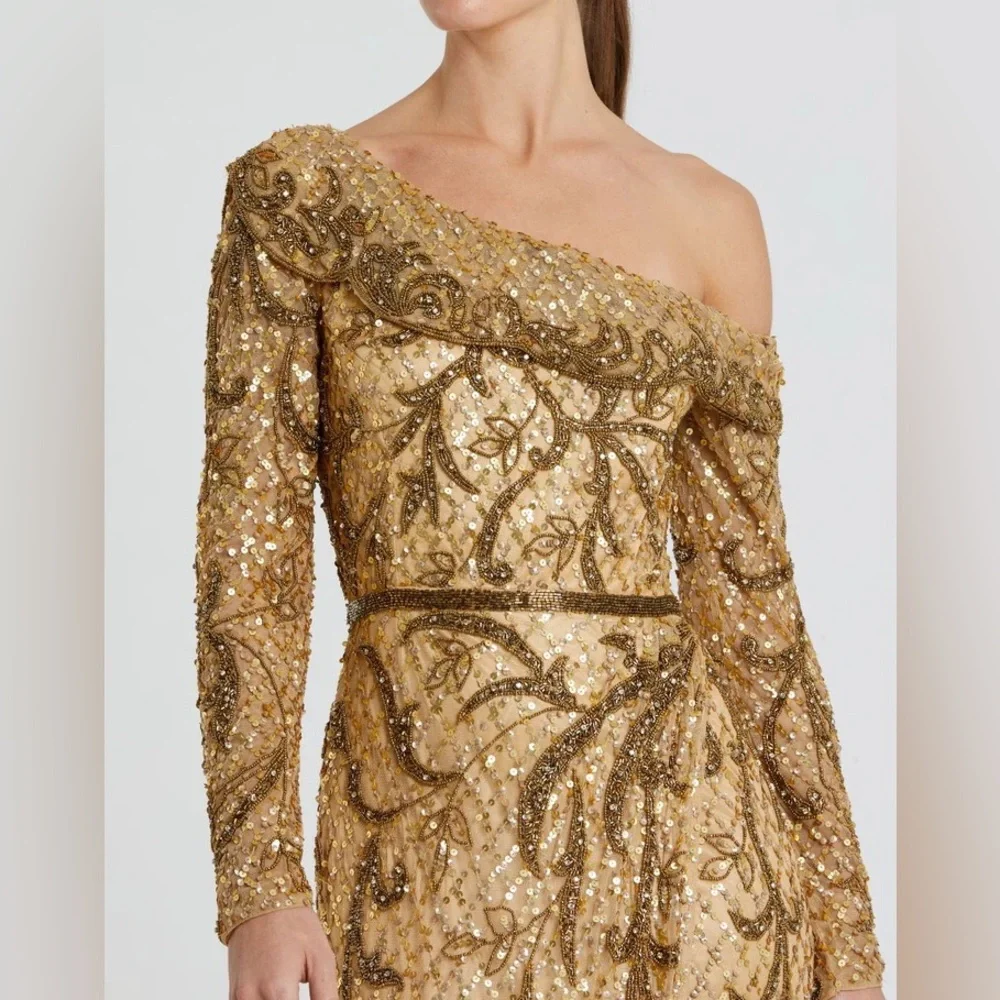 Mac Duggal Gold One Shoulder Dress - Picture 3 of 16